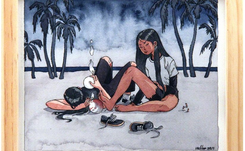 BEACH – framed original watercolor painting – $350.00