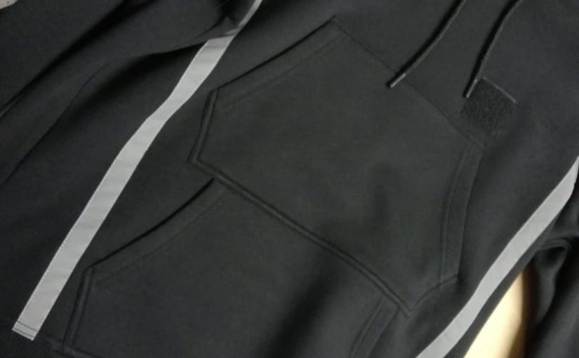 Black and reflective tape double hoodie  – $55.00